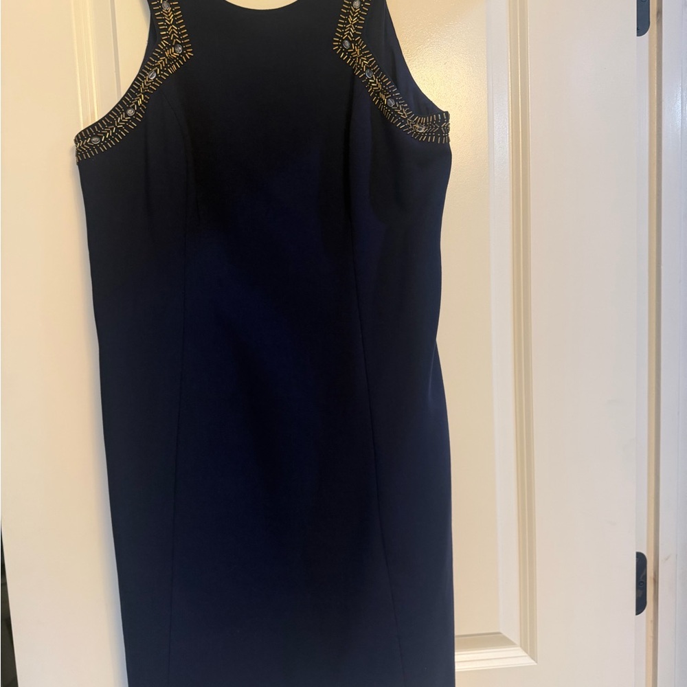 Lilly Pulitzer Navy Sleeveless Midi Dress with Gold Beaded Trim